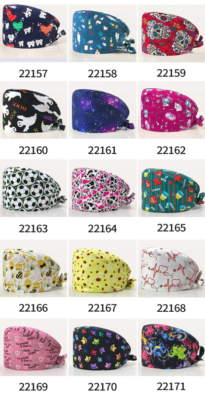 Surgical Caps Printing Pet Hospital Veterinary Scrub Hat Medical Surgery Caps Adjustable Clinic Dental Anesthetist Operation Hat