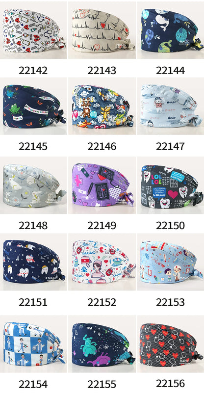 Surgical Caps Printing Pet Hospital Veterinary Scrub Hat Medical Surgery Caps Adjustable Clinic Dental Anesthetist Operation Hat