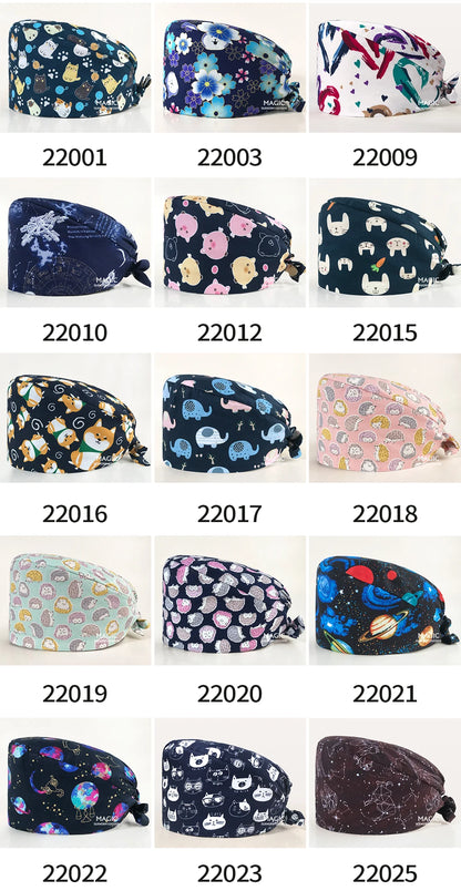 Surgical Caps Printing Pet Hospital Veterinary Scrub Hat Medical Surgery Caps Adjustable Clinic Dental Anesthetist Operation Hat