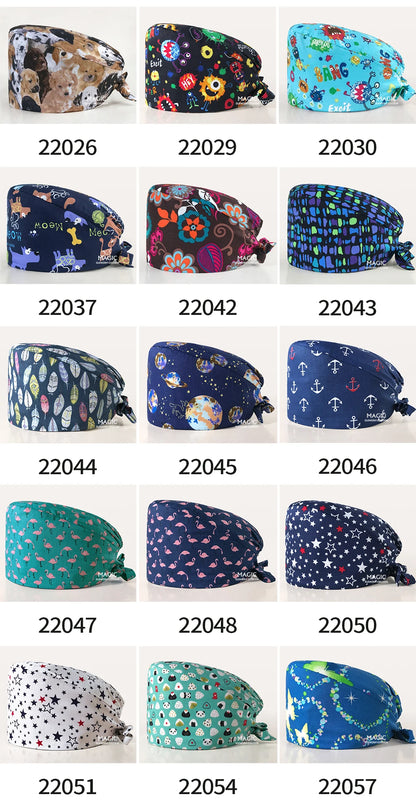 Surgical Caps Printing Pet Hospital Veterinary Scrub Hat Medical Surgery Caps Adjustable Clinic Dental Anesthetist Operation Hat