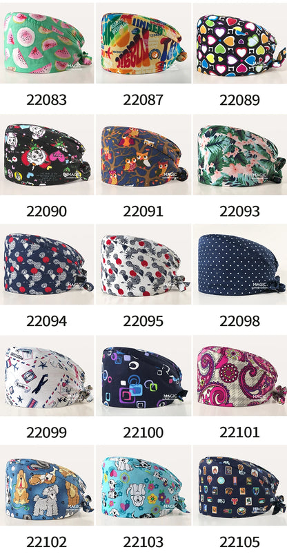 Surgical Caps Printing Pet Hospital Veterinary Scrub Hat Medical Surgery Caps Adjustable Clinic Dental Anesthetist Operation Hat