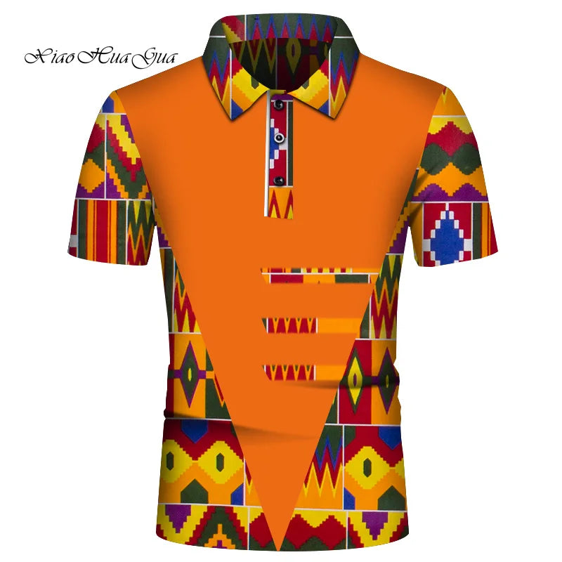 Summer African Shirt for Men African Print POLO Style Shirt Male Tops Short Sleeve Men African Clothes Fashion Plus Size Wyn860