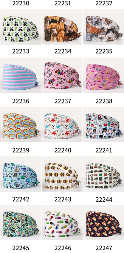 Surgical Caps Printing Pet Hospital Veterinary Scrub Hat Medical Surgery Caps Adjustable Clinic Dental Anesthetist Operation Hat