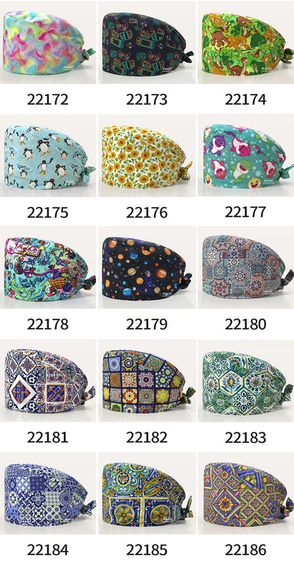 Surgical Caps Printing Pet Hospital Veterinary Scrub Hat Medical Surgery Caps Adjustable Clinic Dental Anesthetist Operation Hat