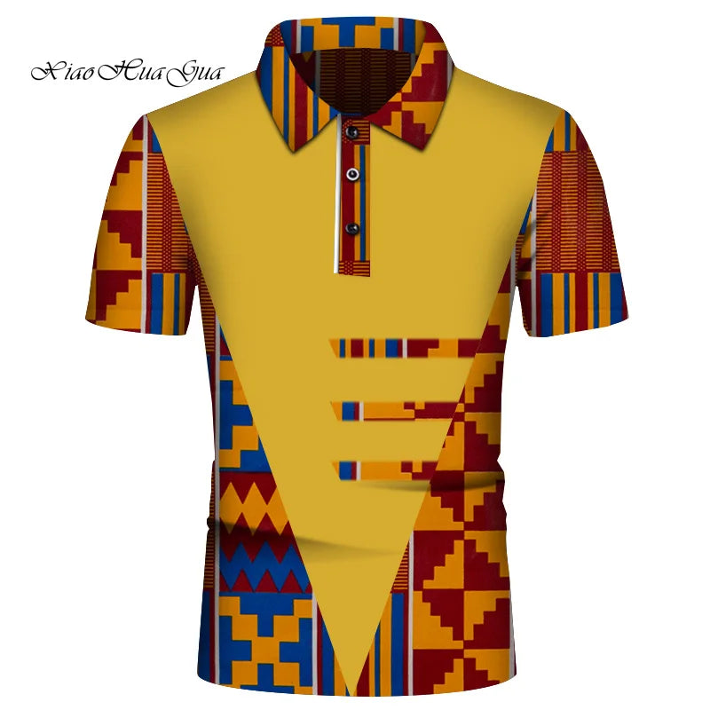 Summer African Shirt for Men African Print POLO Style Shirt Male Tops Short Sleeve Men African Clothes Fashion Plus Size Wyn860