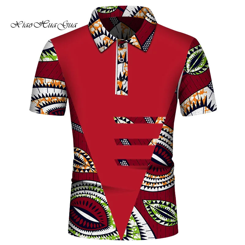 Summer African Shirt for Men African Print POLO Style Shirt Male Tops Short Sleeve Men African Clothes Fashion Plus Size Wyn860