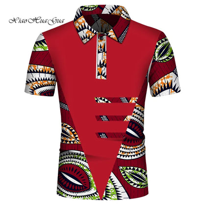 Summer African Shirt for Men African Print POLO Style Shirt Male Tops Short Sleeve Men African Clothes Fashion Plus Size Wyn860