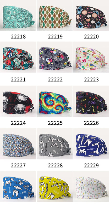 Surgical Caps Printing Pet Hospital Veterinary Scrub Hat Medical Surgery Caps Adjustable Clinic Dental Anesthetist Operation Hat