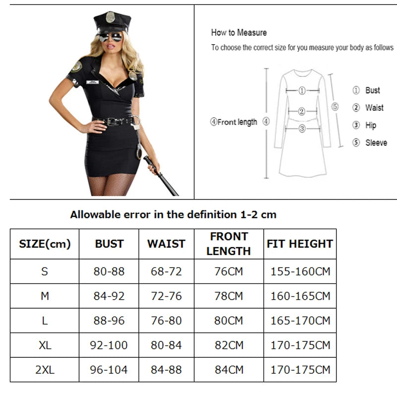 Multiple Police Woman Officer Uniform Costume  Fantasy Military Cop Outfit Cosplay Halloween Carnival Party Fancy Dress