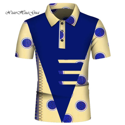 Summer African Shirt for Men African Print POLO Style Shirt Male Tops Short Sleeve Men African Clothes Fashion Plus Size Wyn860