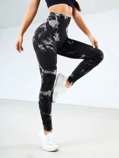 Women Tie Dye Yoga Pants Sports Leggings Seamless High Waist Push Up Tights Female Fitness Workout Leggins 2024 Gym Clothing