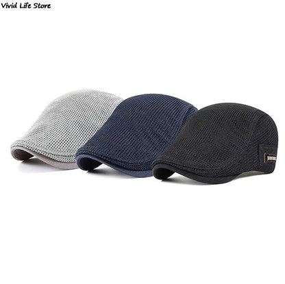 Men's Casual Golf Hat Berets Cotton Caps For Spring Summer Autumn Cabbie Flat Cap Breathable Mesh Newsboy Cap