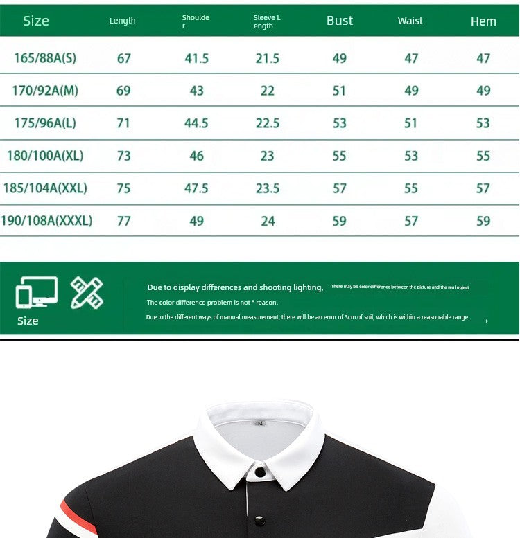 Golf Short-Sleeved T-shirt Men's Golf Sports Clothing Men's Summer Quick-Drying Jersey Sports Polo Shirt White