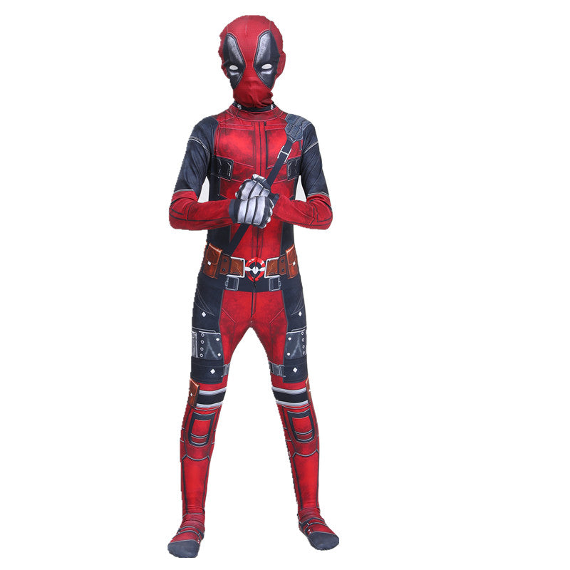Superhero Deadpool Costume Halloween Cosplay Jumpsuit Boys Fantasy Movie Character Mask Tights with Sword and Bag Holiday Set