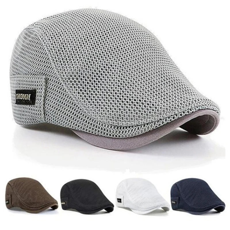 Men's Casual Golf Hat Berets Cotton Caps For Spring Summer Autumn Cabbie Flat Cap Breathable Mesh Newsboy Cap
