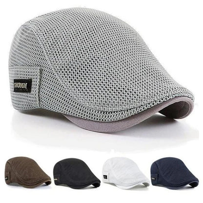 Men's Casual Golf Hat Berets Cotton Caps For Spring Summer Autumn Cabbie Flat Cap Breathable Mesh Newsboy Cap