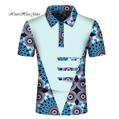 Summer African Shirt for Men African Print POLO Style Shirt Male Tops Short Sleeve Men African Clothes Fashion Plus Size Wyn860
