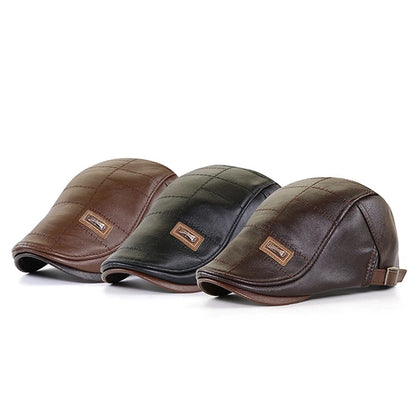 High Quality Leather Berets Hat Men Classic Office Caps Adjustable Buckle Beret Comfortable Retro Hats Autumn Winter Golf Cap
