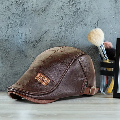 High Quality Leather Berets Hat Men Classic Office Caps Adjustable Buckle Beret Comfortable Retro Hats Autumn Winter Golf Cap