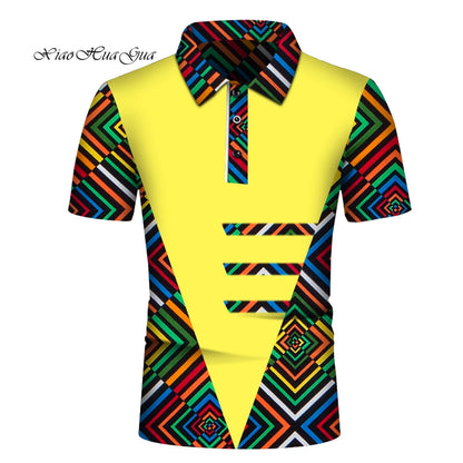 Summer African Shirt for Men African Print POLO Style Shirt Male Tops Short Sleeve Men African Clothes Fashion Plus Size Wyn860