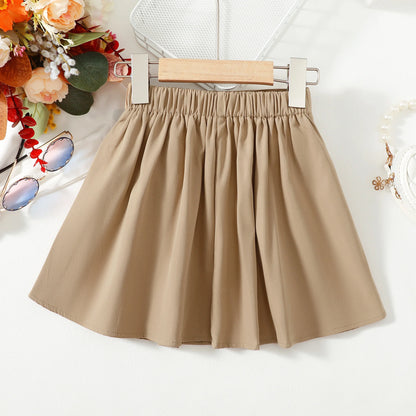 Baby Girls Elegant Cute Solid Color Skirt Casual High Waist Pleated Skate Skirt Suitable For All Seasons and  Occasions