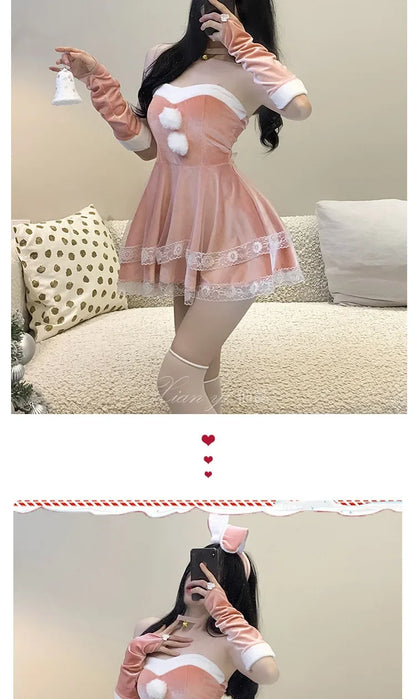 Red Women Christmas Santa Claus Cosplay Costume Winter Off Shoulder Dress Tube Dresses Sexy Red Christmas Dress