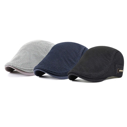 Men's Casual Golf Hat Berets Cotton Caps For Spring Summer Autumn Cabbie Flat Cap Breathable Mesh Newsboy Cap