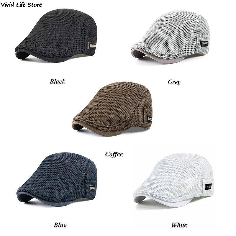 Men's Casual Golf Hat Berets Cotton Caps For Spring Summer Autumn Cabbie Flat Cap Breathable Mesh Newsboy Cap