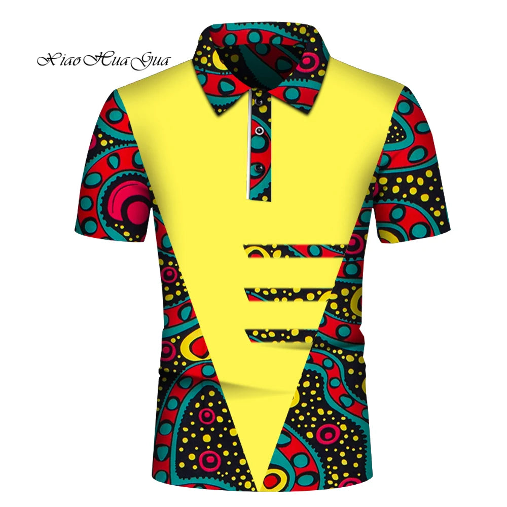 Summer African Shirt for Men African Print POLO Style Shirt Male Tops Short Sleeve Men African Clothes Fashion Plus Size Wyn860