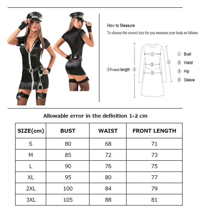 Multiple Police Woman Officer Uniform Costume  Fantasy Military Cop Outfit Cosplay Halloween Carnival Party Fancy Dress