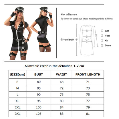 Multiple Police Woman Officer Uniform Costume  Fantasy Military Cop Outfit Cosplay Halloween Carnival Party Fancy Dress