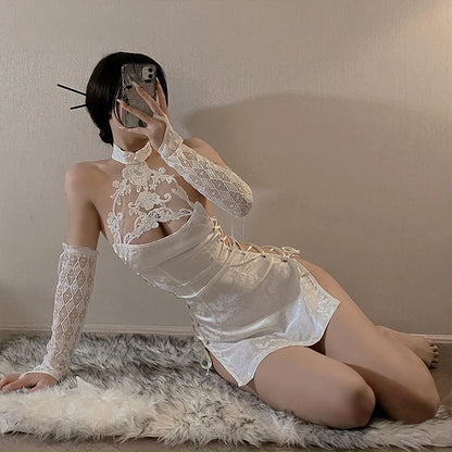 Azur Lane ROC Yat Sen Cosplay Dress Robes Uniform Sexy white Lace Cheongsam Lingerie Outfits Halloween Costume