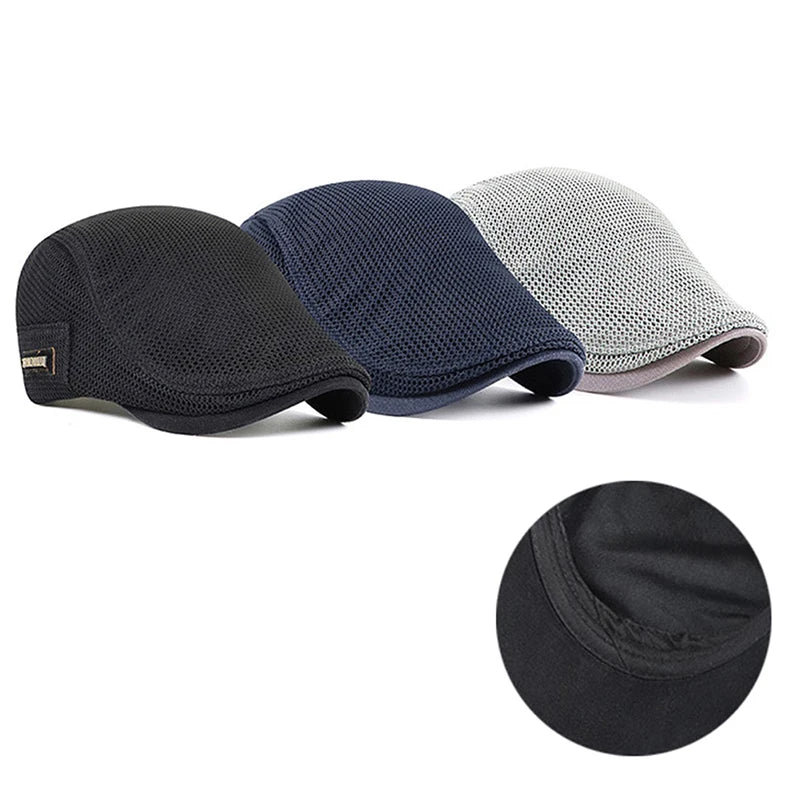 Men's Casual Golf Hat Berets Cotton Caps For Spring Summer Autumn Cabbie Flat Cap Breathable Mesh Newsboy Cap