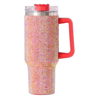 40Oz Diamond-Embedded Large Ice Cup Second Generation with Handle Straw Cup Stick-on Crystals Ice Cream Cup Car
