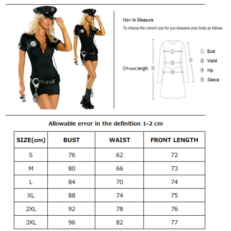 Multiple Police Woman Officer Uniform Costume  Fantasy Military Cop Outfit Cosplay Halloween Carnival Party Fancy Dress