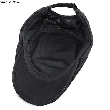 Men's Casual Golf Hat Berets Cotton Caps For Spring Summer Autumn Cabbie Flat Cap Breathable Mesh Newsboy Cap