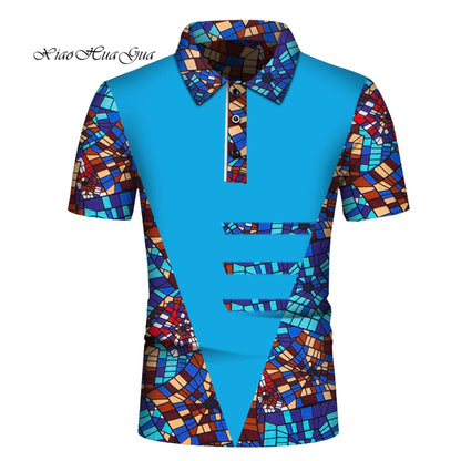 Summer African Shirt for Men African Print POLO Style Shirt Male Tops Short Sleeve Men African Clothes Fashion Plus Size Wyn860