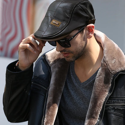 High Quality Leather Berets Hat Men Classic Office Caps Adjustable Buckle Beret Comfortable Retro Hats Autumn Winter Golf Cap