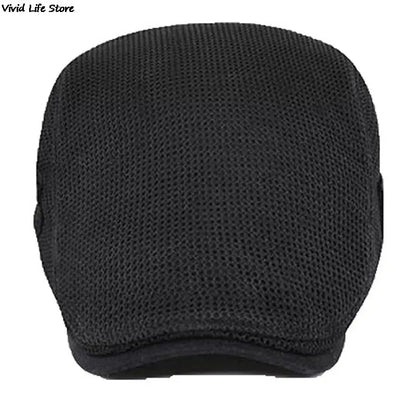 Men's Casual Golf Hat Berets Cotton Caps For Spring Summer Autumn Cabbie Flat Cap Breathable Mesh Newsboy Cap