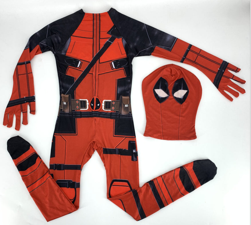 Superhero Deadpool Costume Halloween Cosplay Jumpsuit Boys Fantasy Movie Character Mask Tights with Sword and Bag Holiday Set