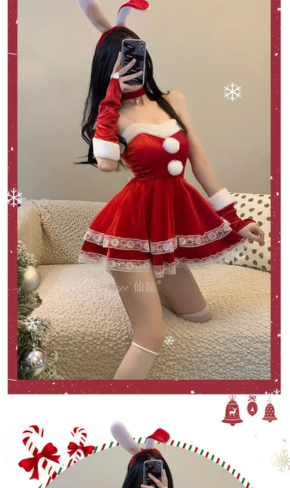 Red Women Christmas Santa Claus Cosplay Costume Winter Off Shoulder Dress Tube Dresses Sexy Red Christmas Dress